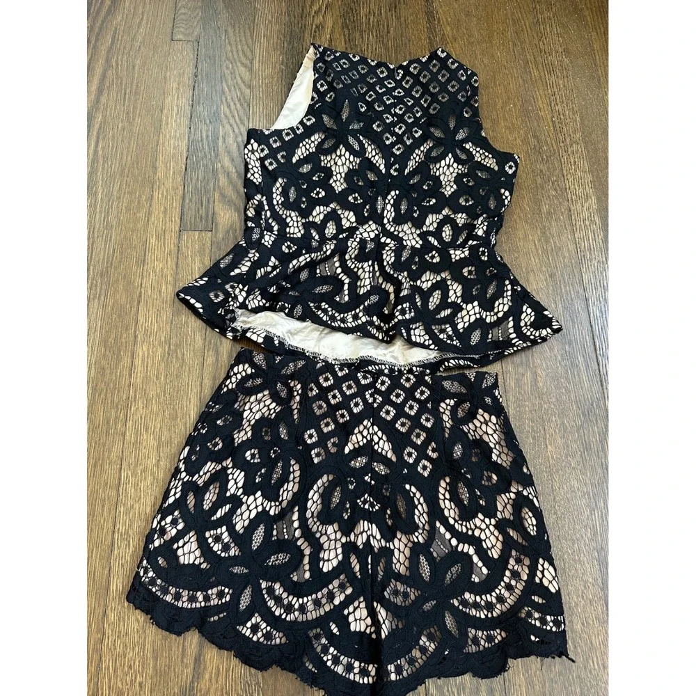 Bardot Junior Girls Black Lace Peplum Top and Shorts Set Size 10 Kids Formal
